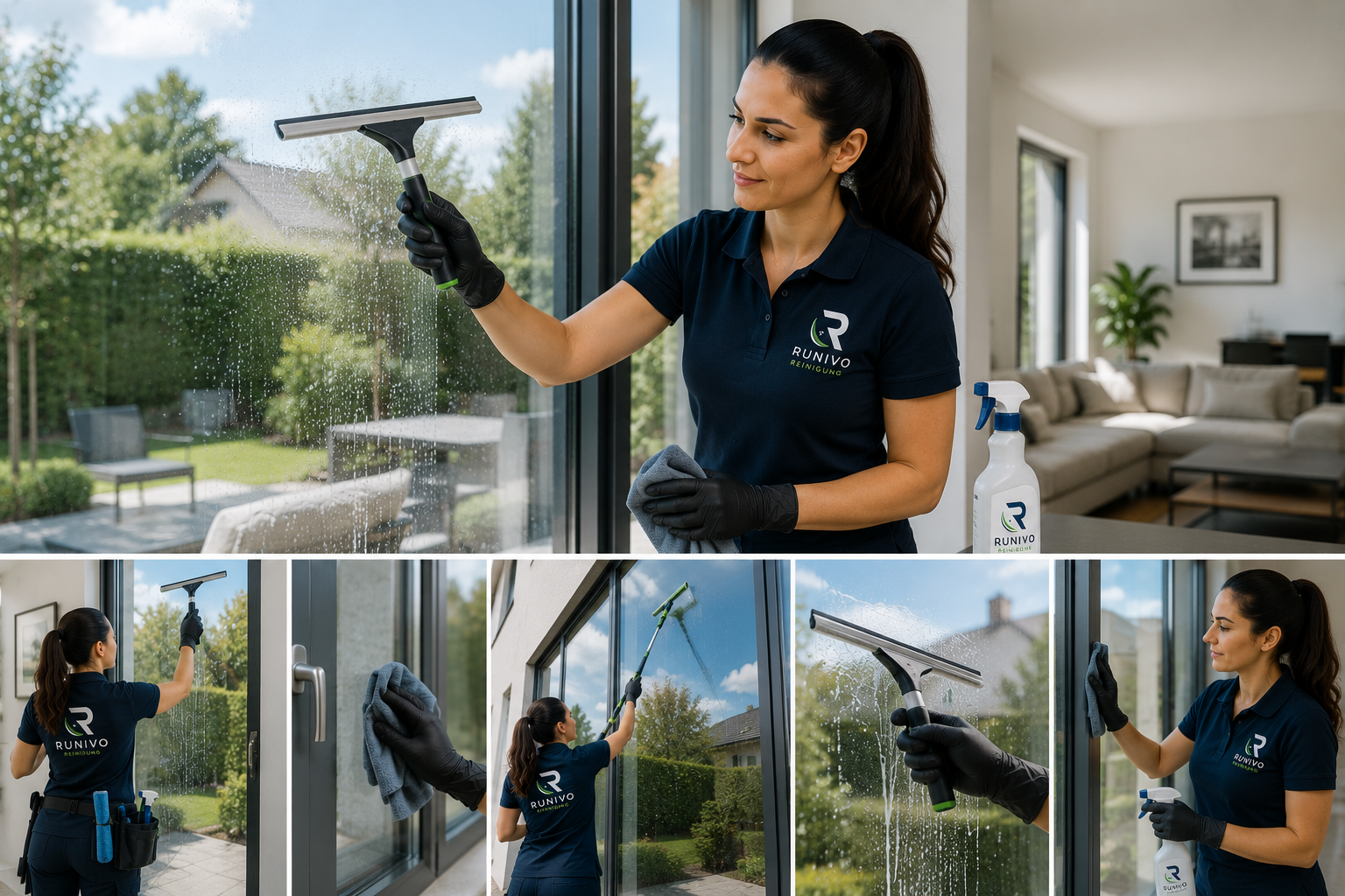 Runivo reinigt eine große Fensterfläche streifenfrei